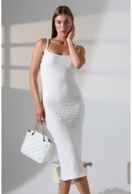 22069 KADIN JAKARLI VİYANA İP ASKILI ASKI AYARLI UZUN ELBİSE  